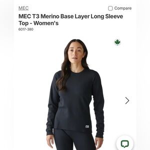 MEC Women's Black Merino Base Layer Top. Sz XS. NWT.